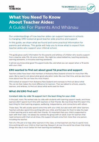 What you need to know about teacher aides: A guide for parents and whānau