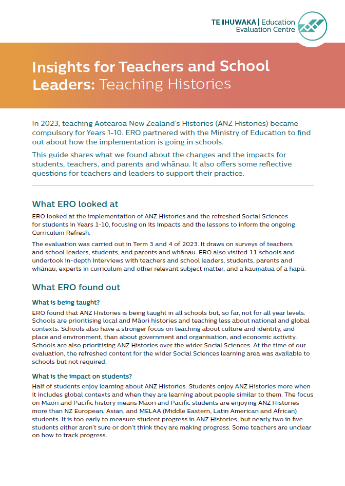 Insights For Teachers And School Leaders: Teaching Histories