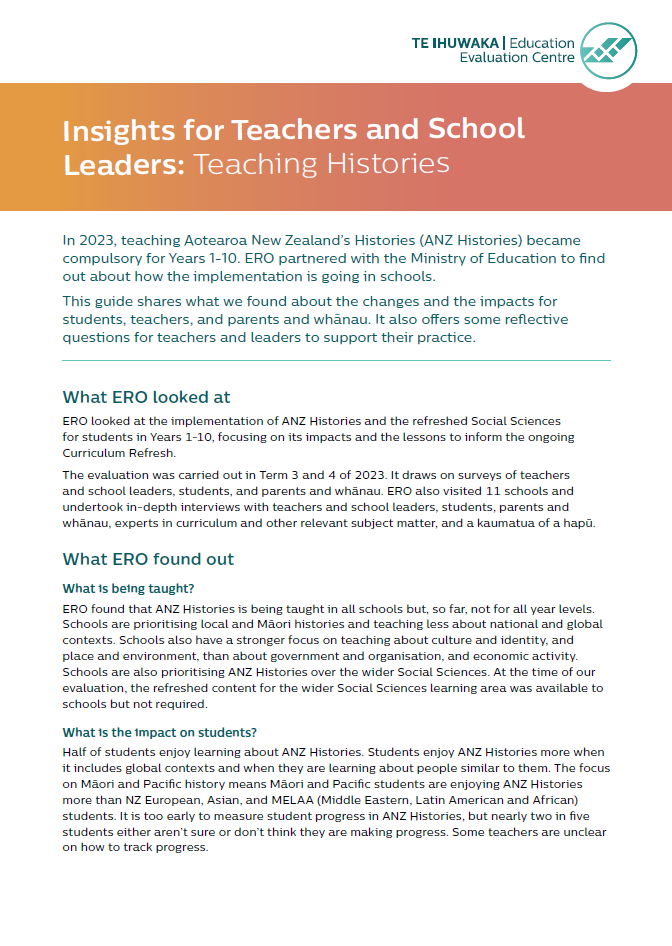 Insights for Teachers and School Leaders: Teaching Histories