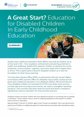 A Great Start? Education for Disabled Children in Early Childhood Education - summary