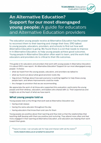 An Alternative Education? A guide for educators and Alternative Education providers