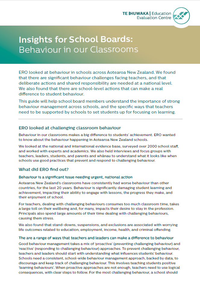 Insights for School Boards: Behaviour in our Classrooms