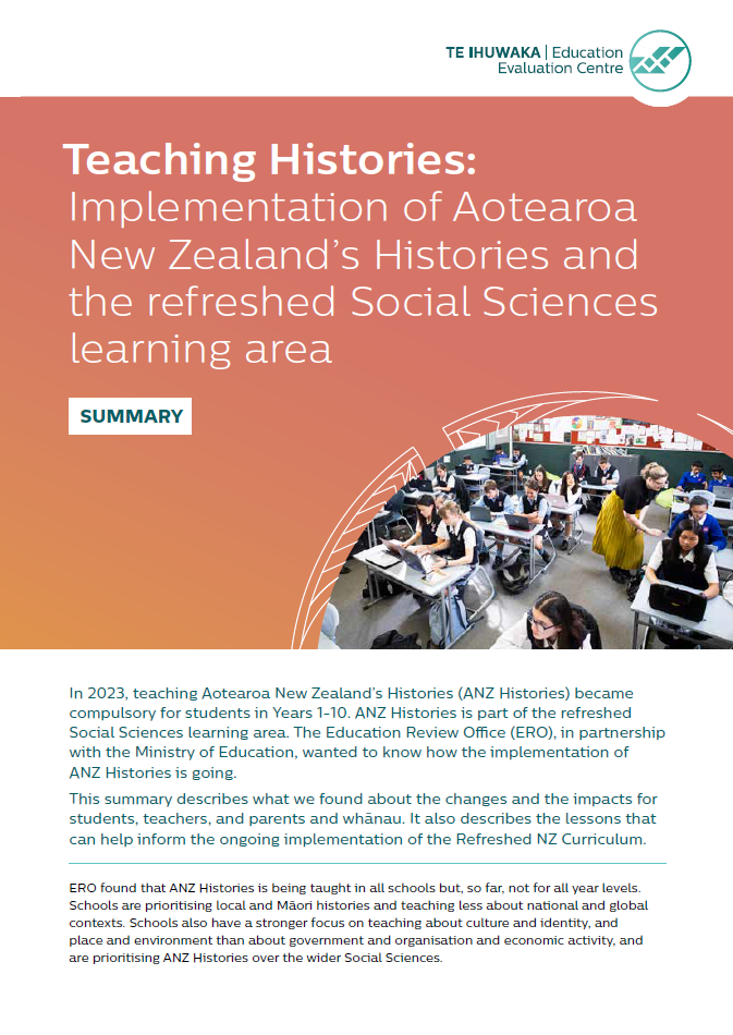 Teaching Histories: Implementation of Aotearoa New Zealand’s Histories and the refreshed Social Sciences learning area - Summary