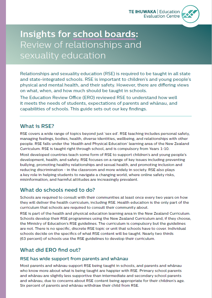 Insights for school boards: Review of relationships and sexuality education