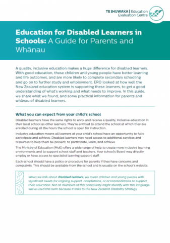 Education for Disabled Learners in Schools: A Guide for Parents and Whānau