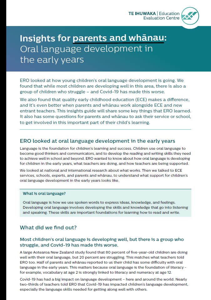 Insights for parents and whānau: Oral language development in the early years