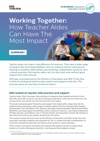 Working together: How teacher aides can have the most impact - Summary