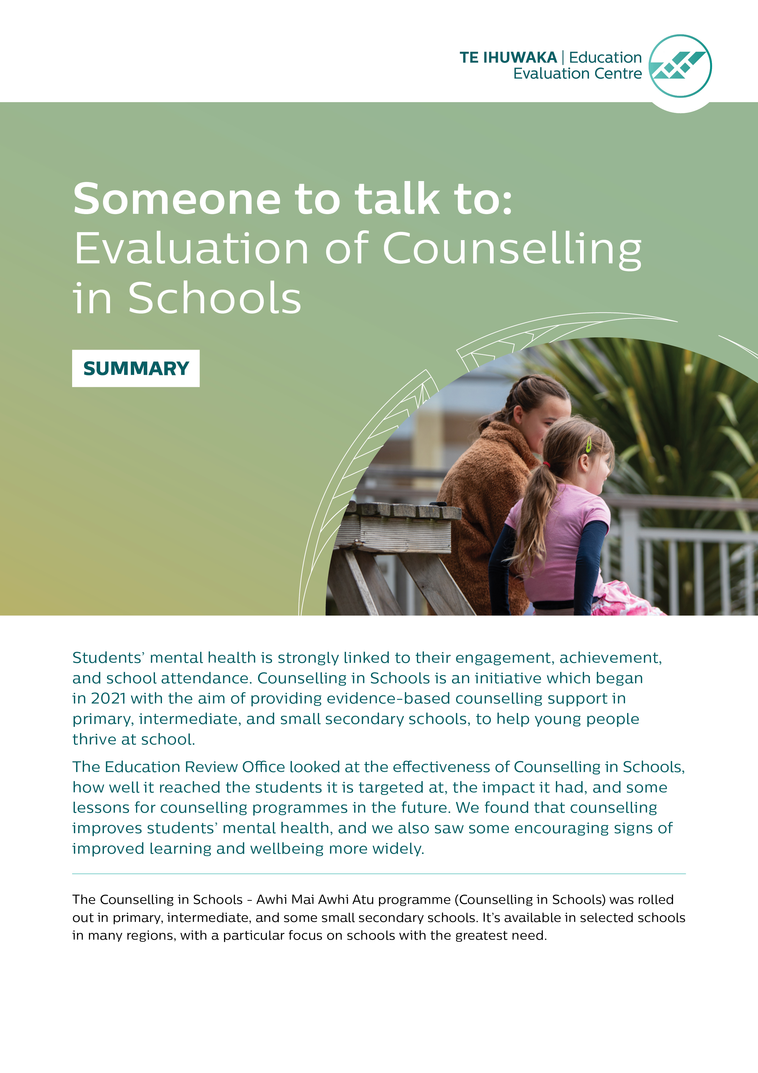 Evaluation Of Counselling In Schools Summary