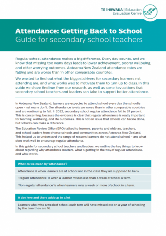 Attendance - Getting back to school: A guide for secondary school teachers