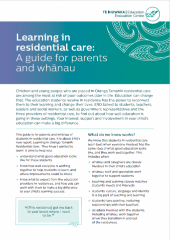 Learning in residential care: A guide for parents and whānau