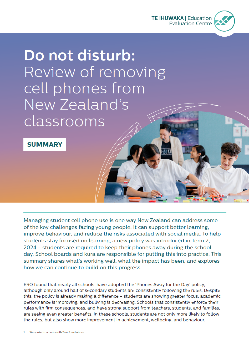 Do not disturb: A review of removing cell phones from New Zealand’s classrooms – Summary