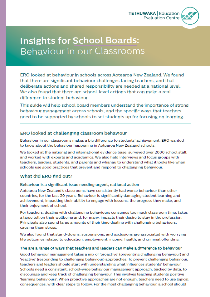 Insights for School Boards: Behaviour in our Classrooms