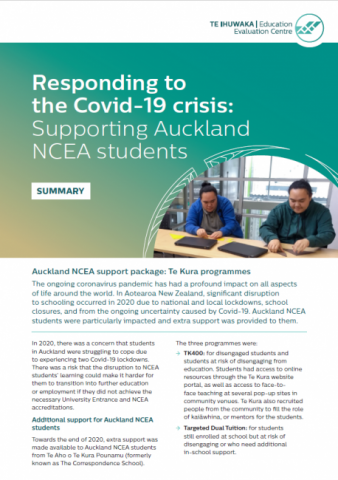 Responding to Covid-19: Supporting Auckland NCEA students - Summary (August 2021)