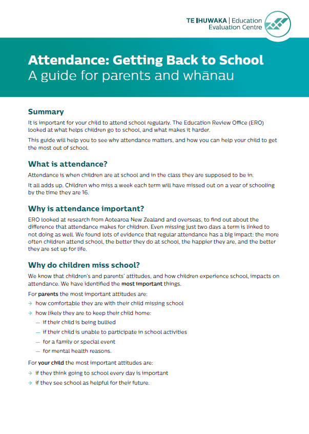 Attendance - Getting back to school: A guide for parents and whānau