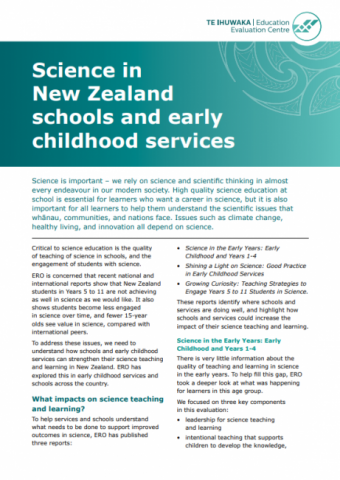 Science in New Zealand schools and early childhood services - series summary